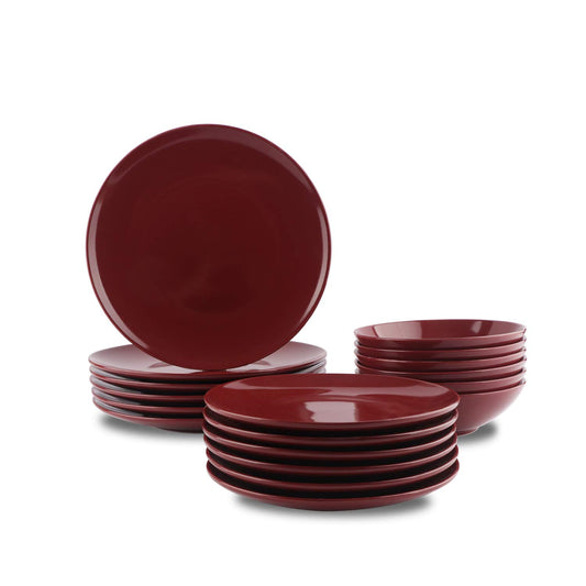 18-Piece Stoneware Dinnerware Set - Cranberry, Service for 6, Red