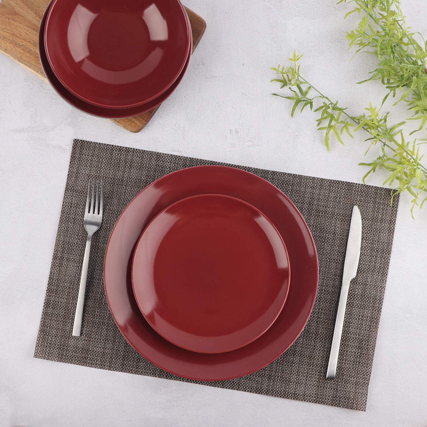 18-Piece Stoneware Dinnerware Set - Cranberry, Service for 6, Red