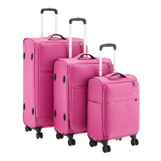 3 Piece Lightweight Softside Spinner Suitcase Luggage Set - Pink